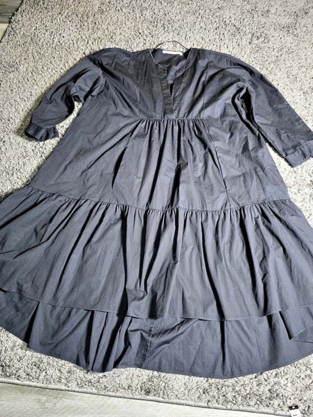 Zara Poplin Tiered Asymmetric Hem Dress Black XS - Picture 2 of 7